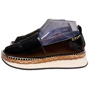 DKNY Orza Women's 9 Black Patent Platform Espadrille Sandals Slip-On Open Toe